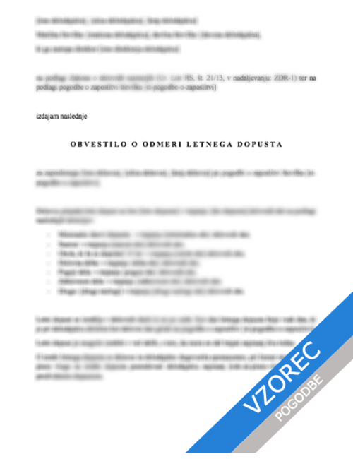 Obvestilo o odmeri letnega dopusta Obvestilo o odmeri letnega dopusta